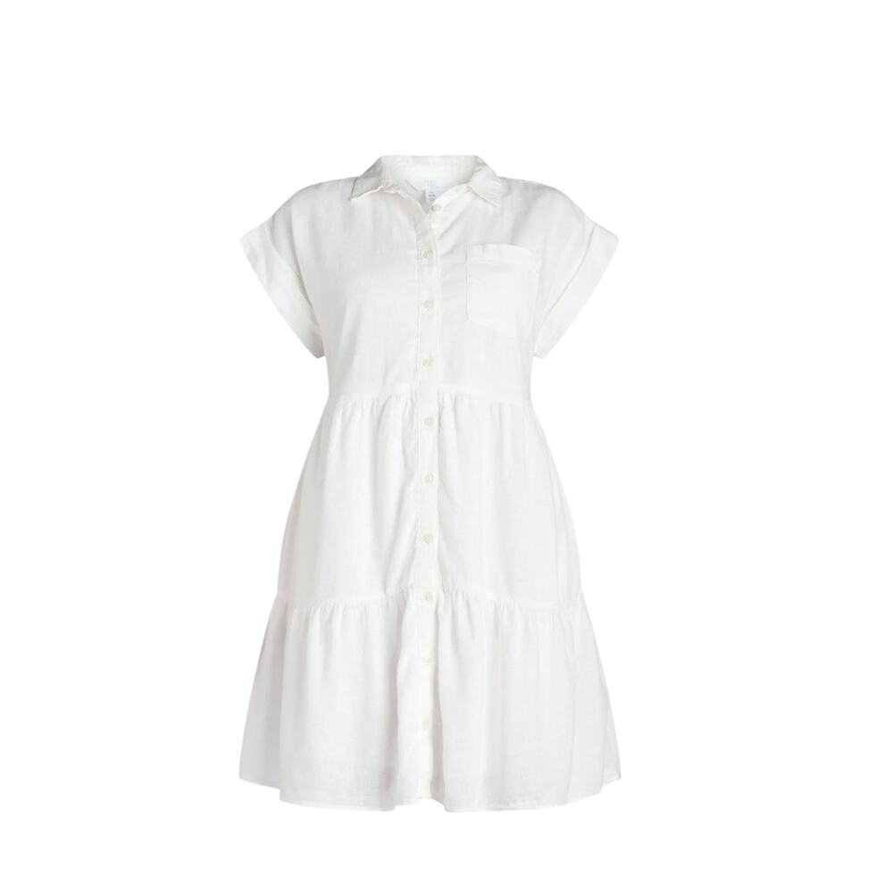 NWT Linen Womens Large Button Casual Tiered Beachy Resortwear Euro Summer Dress